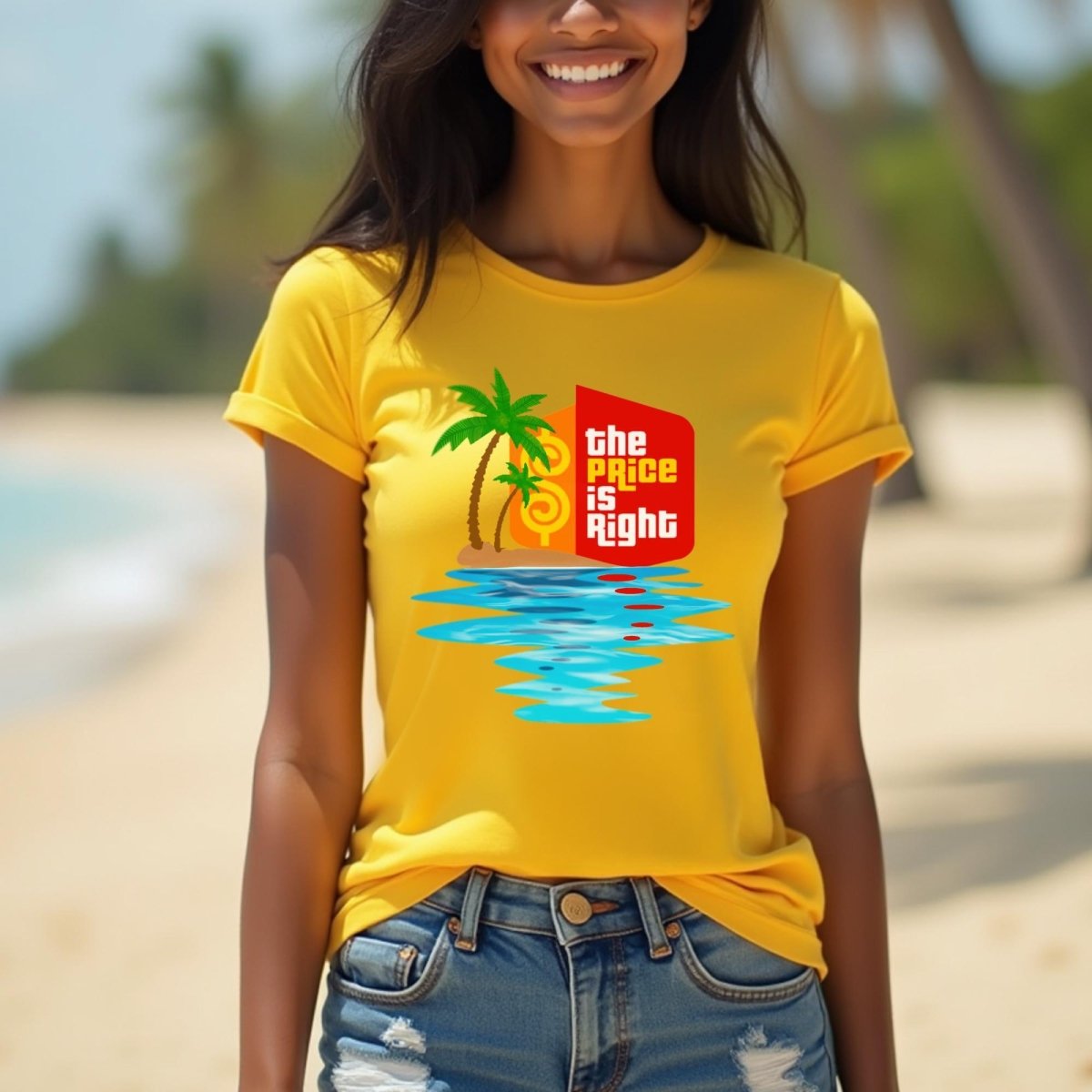 Price is Right Tropical Sunset Shirt, Beach Vacation Prize Tee, Tropical Getaway - Gold - XS -