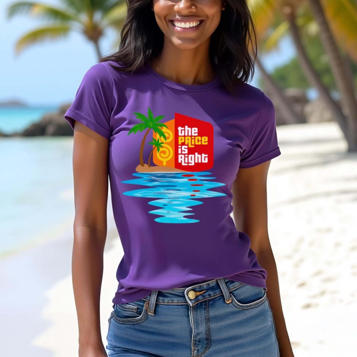Price is Right Tropical Sunset Shirt, Beach Vacation Prize Tee, Tropical Getaway - Team Purple - XS -