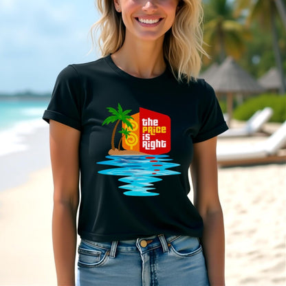 Price is Right Tropical Sunset Shirt, Beach Vacation Prize Tee, Tropical Getaway - Black - XS -