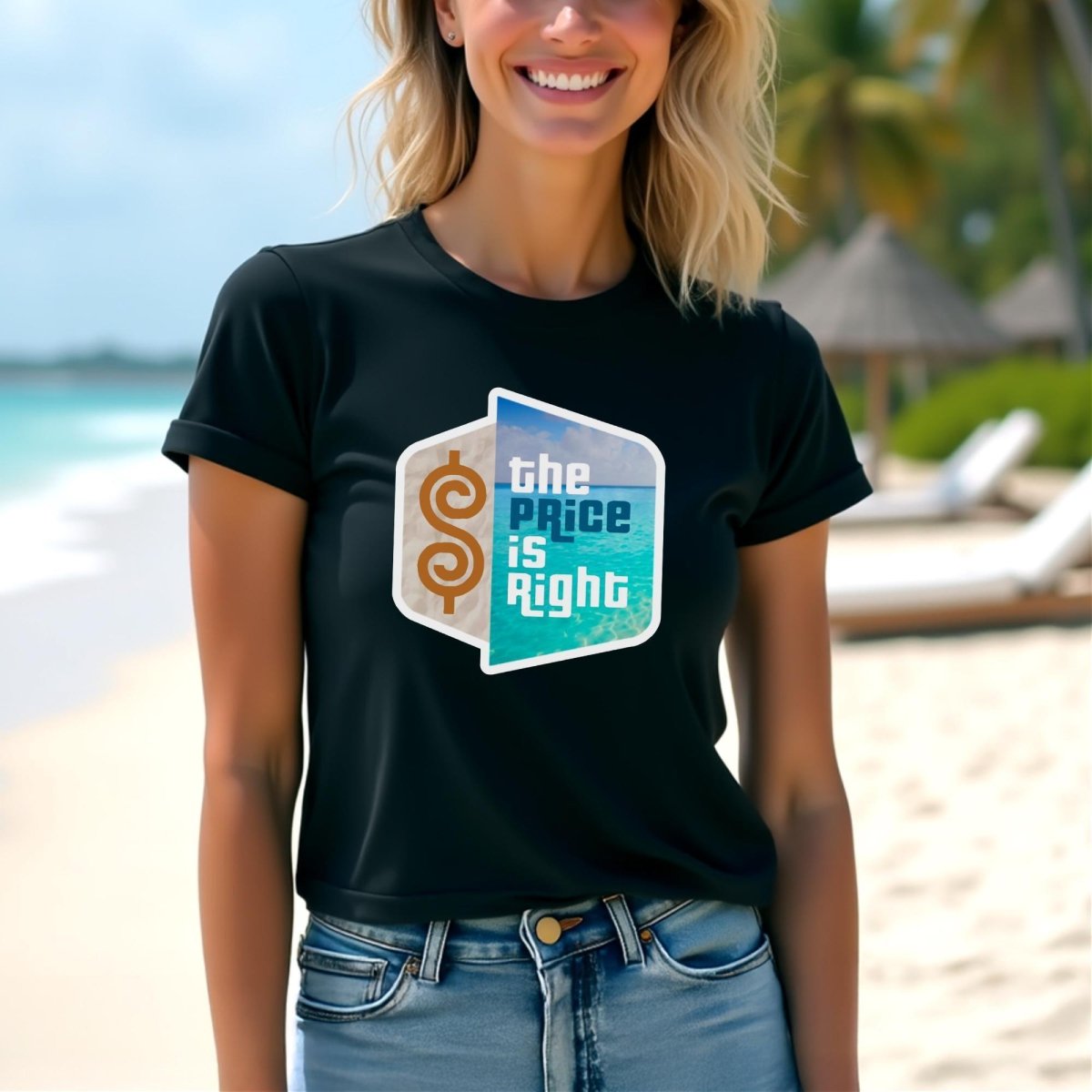 Price is Right Tropical Vacation Shirt, Beach Trip Prize, Vacation Gift - Black - XS -
