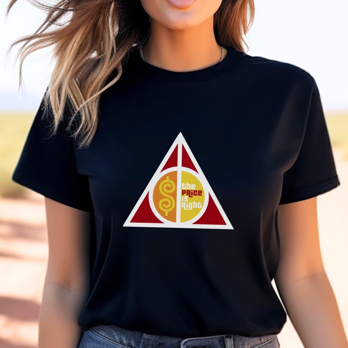 Price is Right Wizarding Symbol Shirt, Deathly Hallows Style Tee - Black - XS -