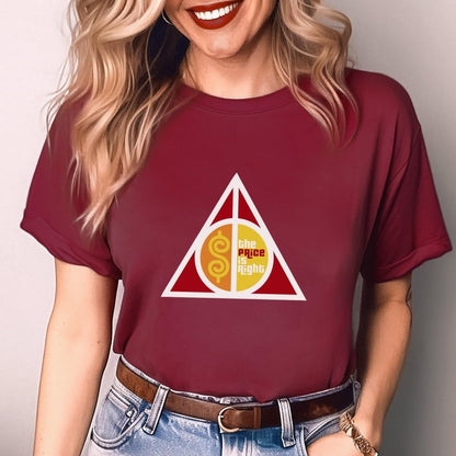 Price is Right Wizarding Symbol Shirt, Deathly Hallows Style Tee - Cardinal - XS -