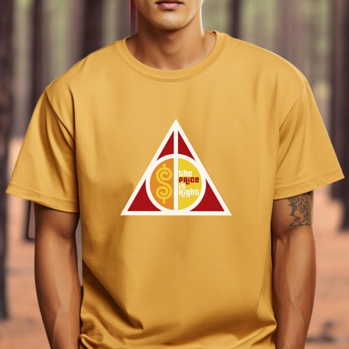 Price is Right Wizarding Symbol Shirt, Deathly Hallows Style Tee - Gold - XS -