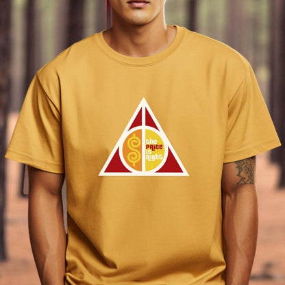 Price is Right Wizarding Symbol Shirt, Deathly Hallows Style Tee - Gold - XS -