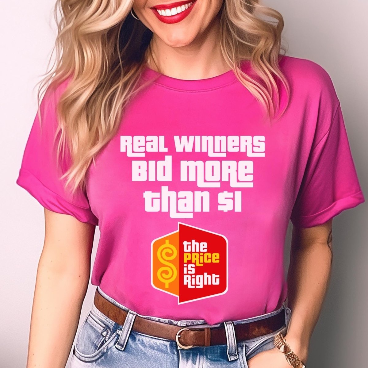 Real Winners Bid More Than $1 Price is Right Shirt, Retro Fan Gift - Berry - XS -