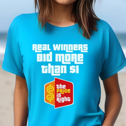 Real Winners Bid More Than $1 Price is Right Shirt, Retro Fan Gift - Aqua - XS -