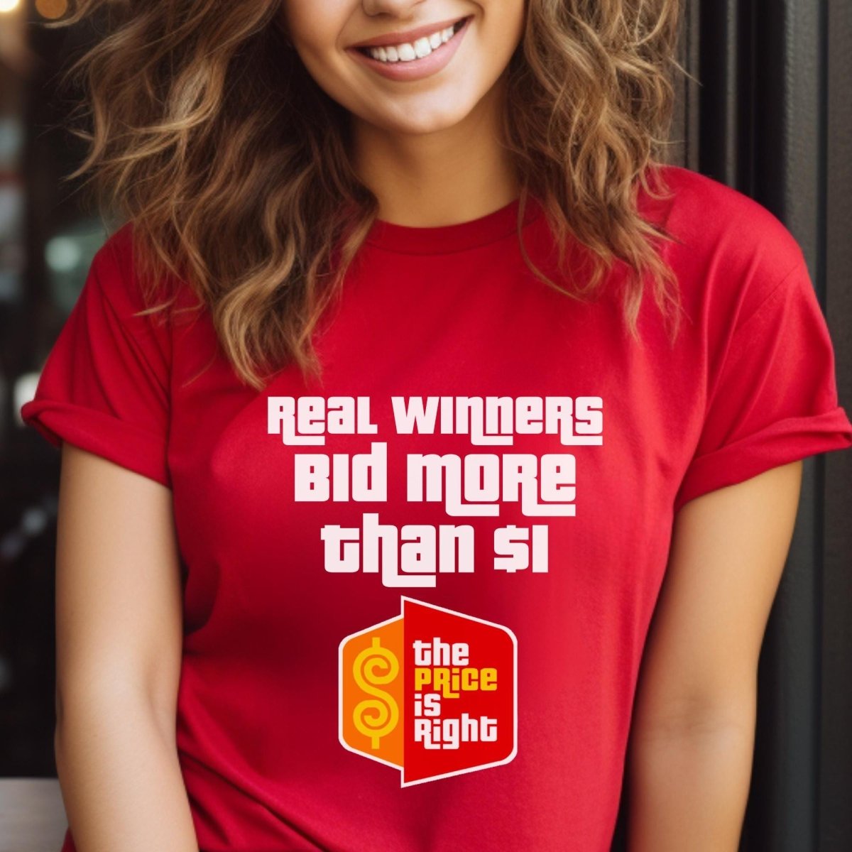Real Winners Bid More Than $1 Price is Right Shirt, Retro Fan Gift - Red - XS -