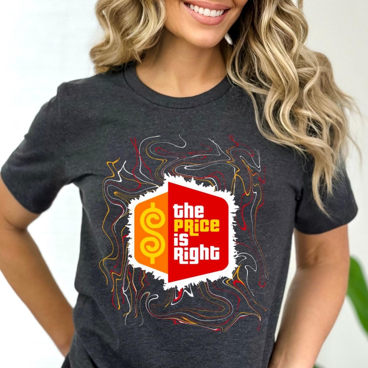 Retro Swirl Price is Right Shirt with Iconic Logo - Dark Grey Heather - XS -