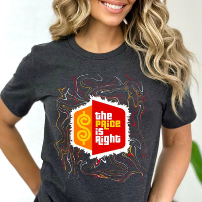 Retro Swirl Price is Right Shirt with Iconic Logo - Dark Grey Heather - XS -