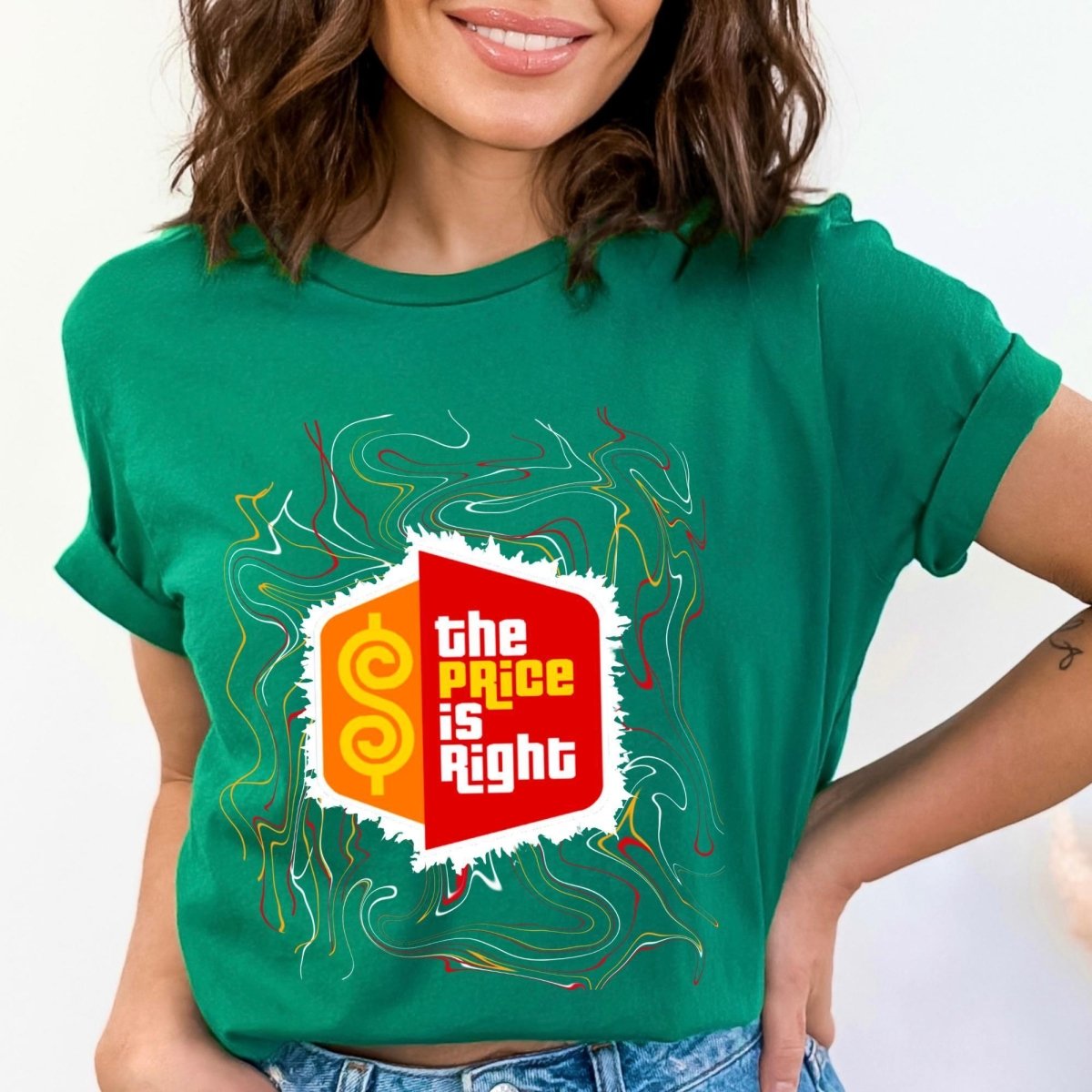 Retro Swirl Price is Right Shirt with Iconic Logo - Kelly - XS -