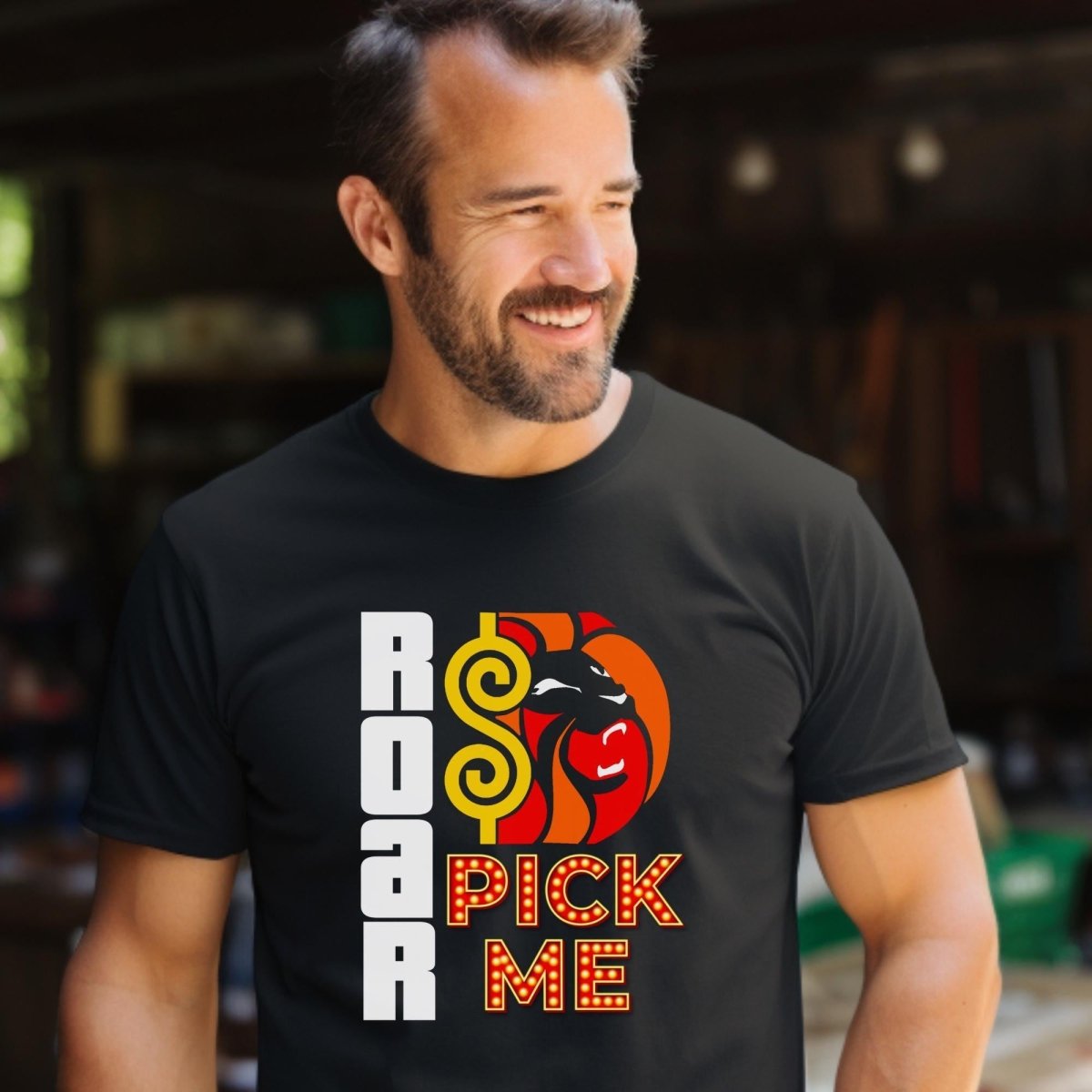 Roar Pick Me Price is Right Lion's Share Shirt, Lion Head Fan Tee, Bold Fan Gift - Black - XS -