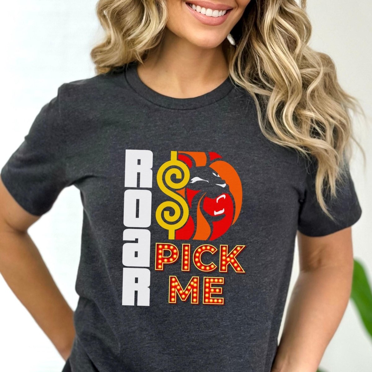 Roar Pick Me Price is Right Lion's Share Shirt, Lion Head Fan Tee, Bold Fan Gift - Dark Grey Heather - XS -