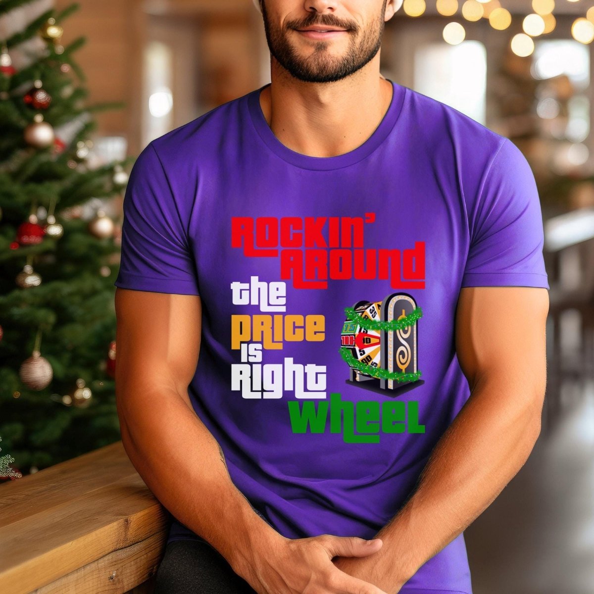 Rockin Around the Price is Right Wheel Christmas Shirt for Holiday Special - Team Purple - XS -