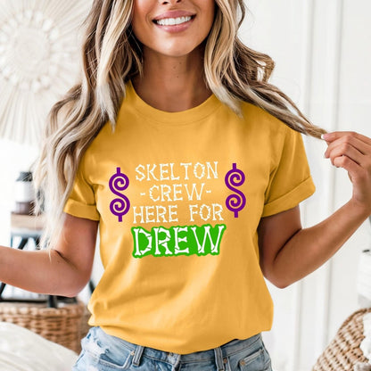 Skeleton Crew, Here for Drew Price is Right Shirt, Halloween Tee, Spooky Fan Tee - Gold - XS -