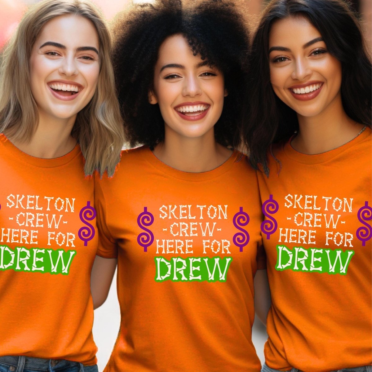 Skeleton Crew, Here for Drew Price is Right Shirt, Halloween Tee, Spooky Fan Tee - Orange - XS -