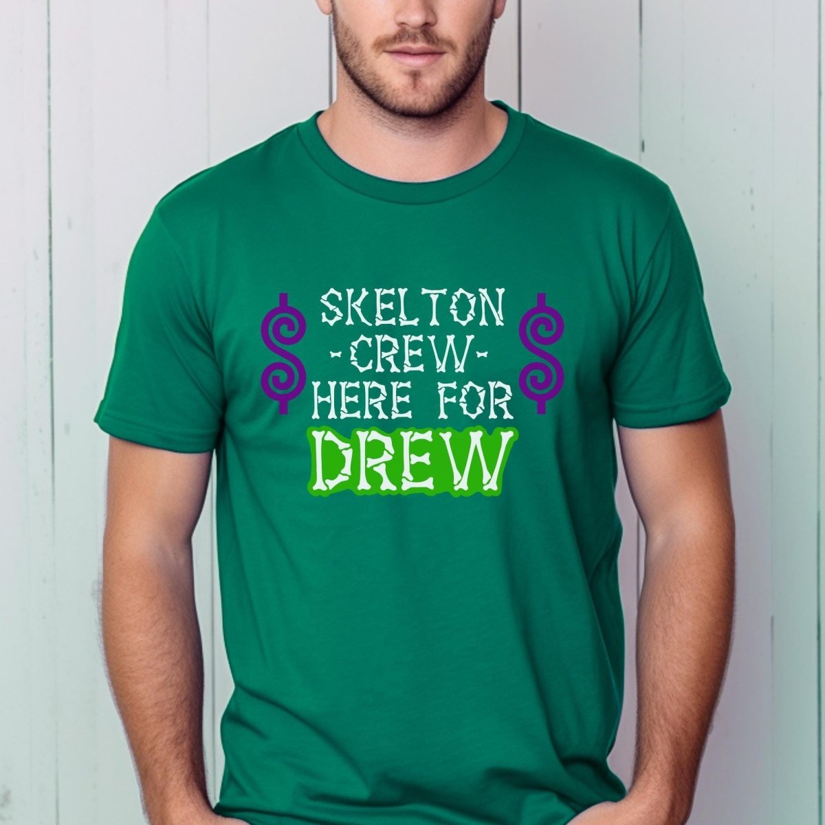 Skeleton Crew, Here for Drew Price is Right Shirt, Halloween Tee, Spooky Fan Tee - Kelly - XS -