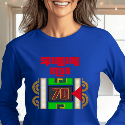 Spinning into XX Price is Right Birthday Milestone Shirt for Fans of Spinning the Big Wheel - Blue - S - Long