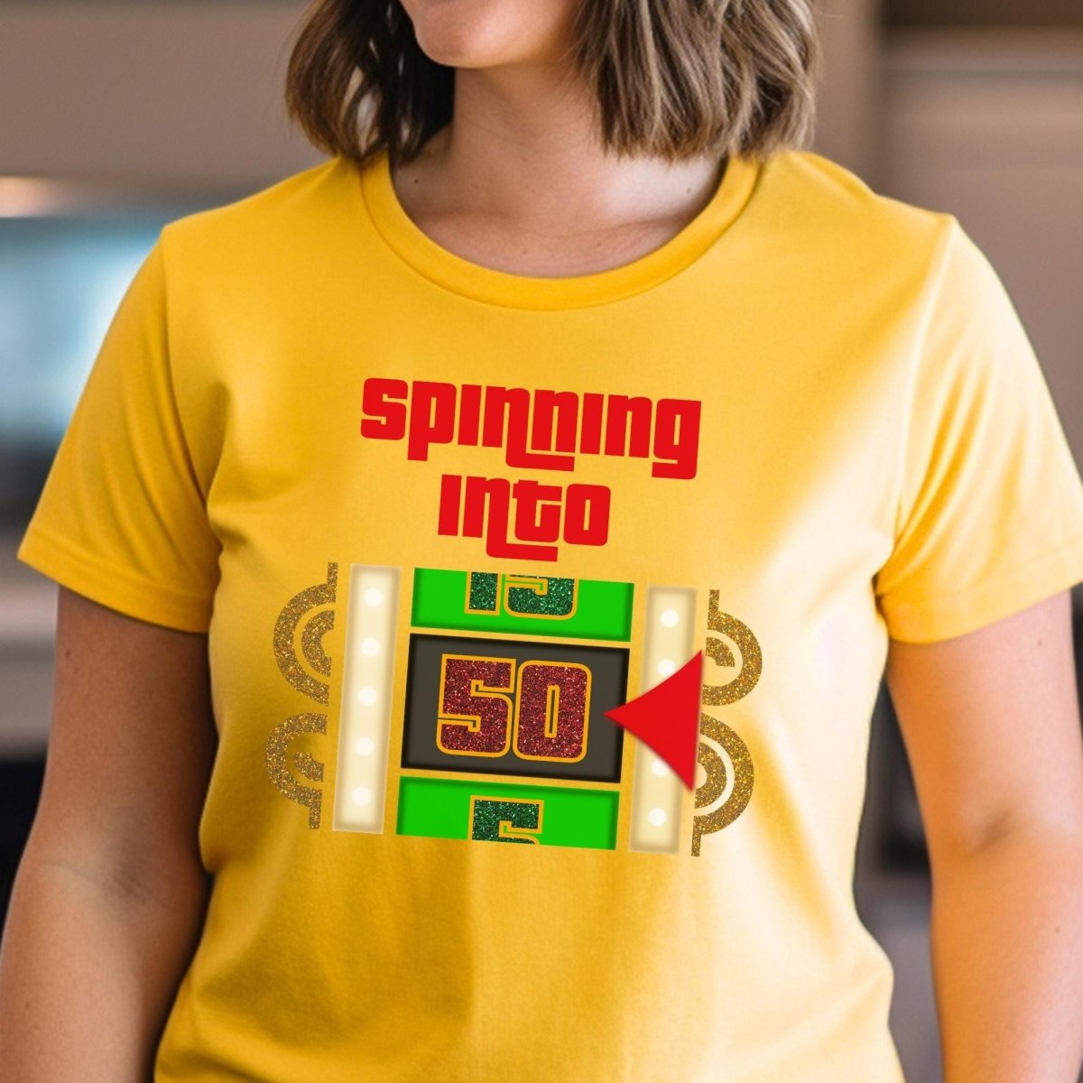 Spinning into XX Price is Right Birthday Milestone Shirt for Fans of Spinning the Big Wheel - Gold - XS - Short