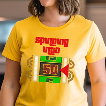 Spinning into XX Price is Right Birthday Milestone Shirt for Fans of Spinning the Big Wheel - Gold - XS - Short