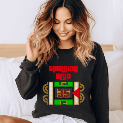 Spinning into XX Price is Right Birthday Milestone Shirt for Fans of Spinning the Big Wheel - Black - S - Long