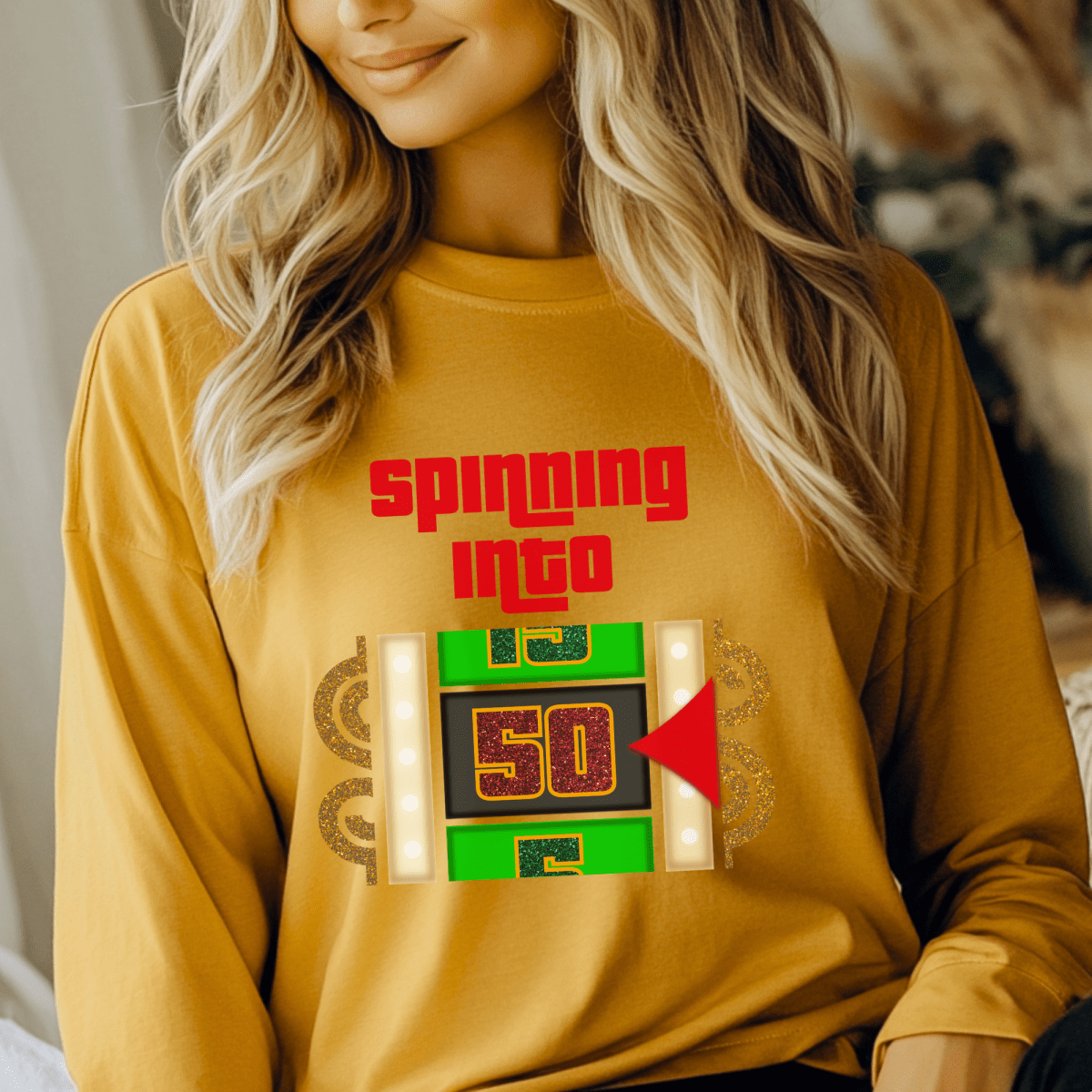 Spinning into XX Price is Right Birthday Milestone Shirt for Fans of Spinning the Big Wheel - Gold - S - Long