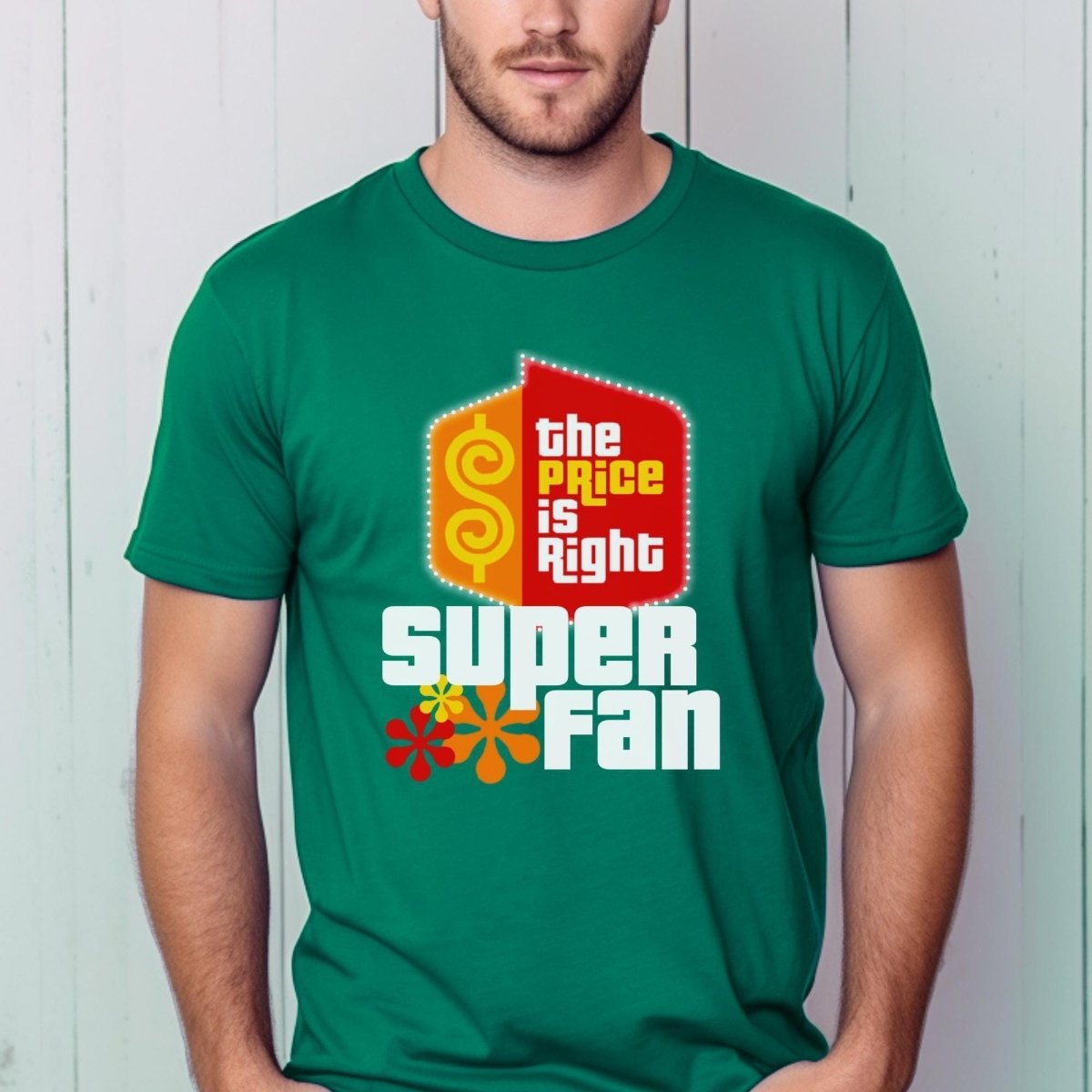 Super Fan Price is Right Retro Game Show Shirt, Logo with Retro Flowers - Kelly - XS -