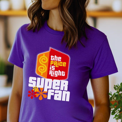 Super Fan Price is Right Retro Game Show Shirt, Logo with Retro Flowers - Team Purple - XS -
