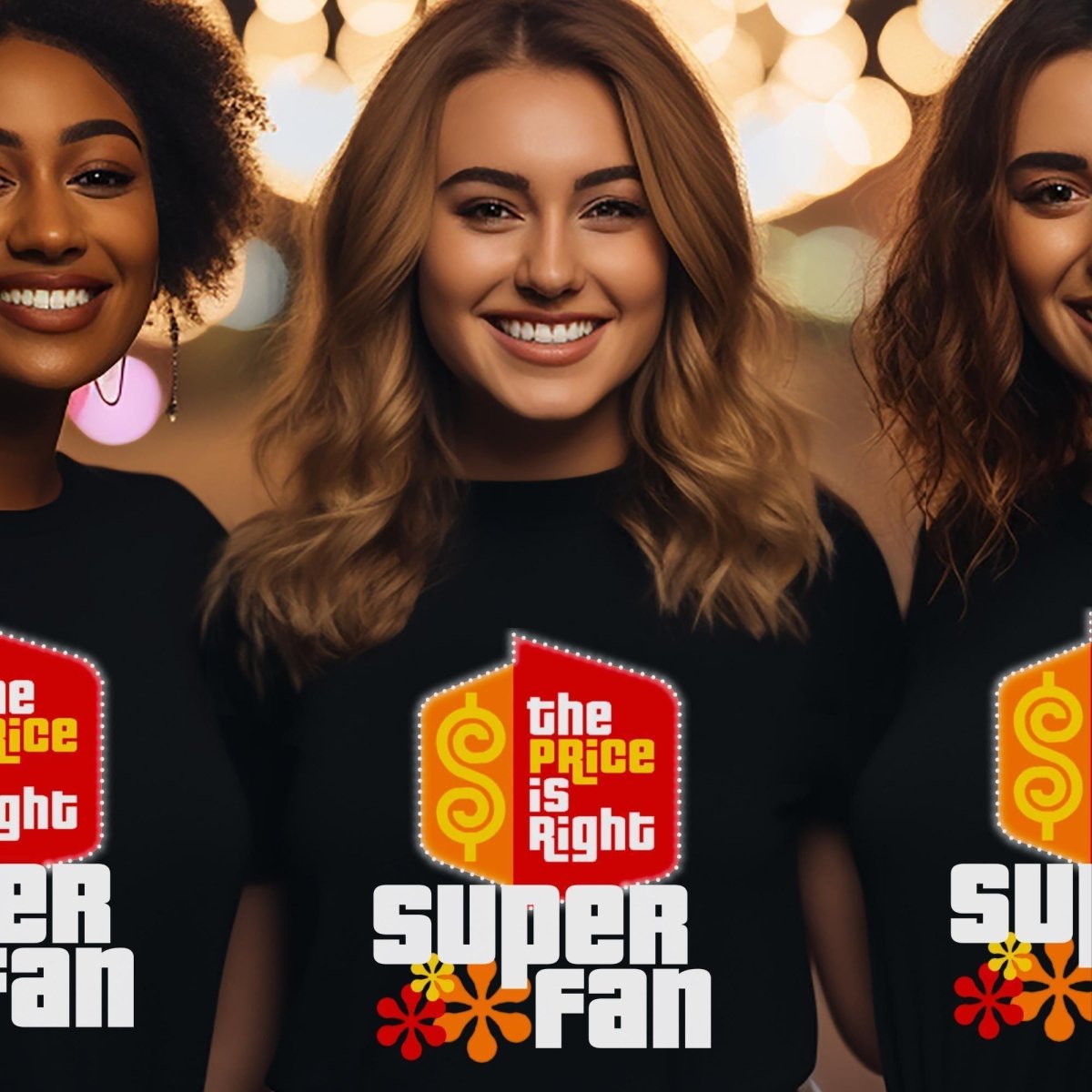Super Fan Price is Right Retro Game Show Shirt, Logo with Retro Flowers - Black - XS -
