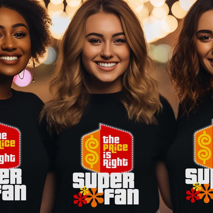 Super Fan Price is Right Retro Game Show Shirt, Logo with Retro Flowers - Black - XS -