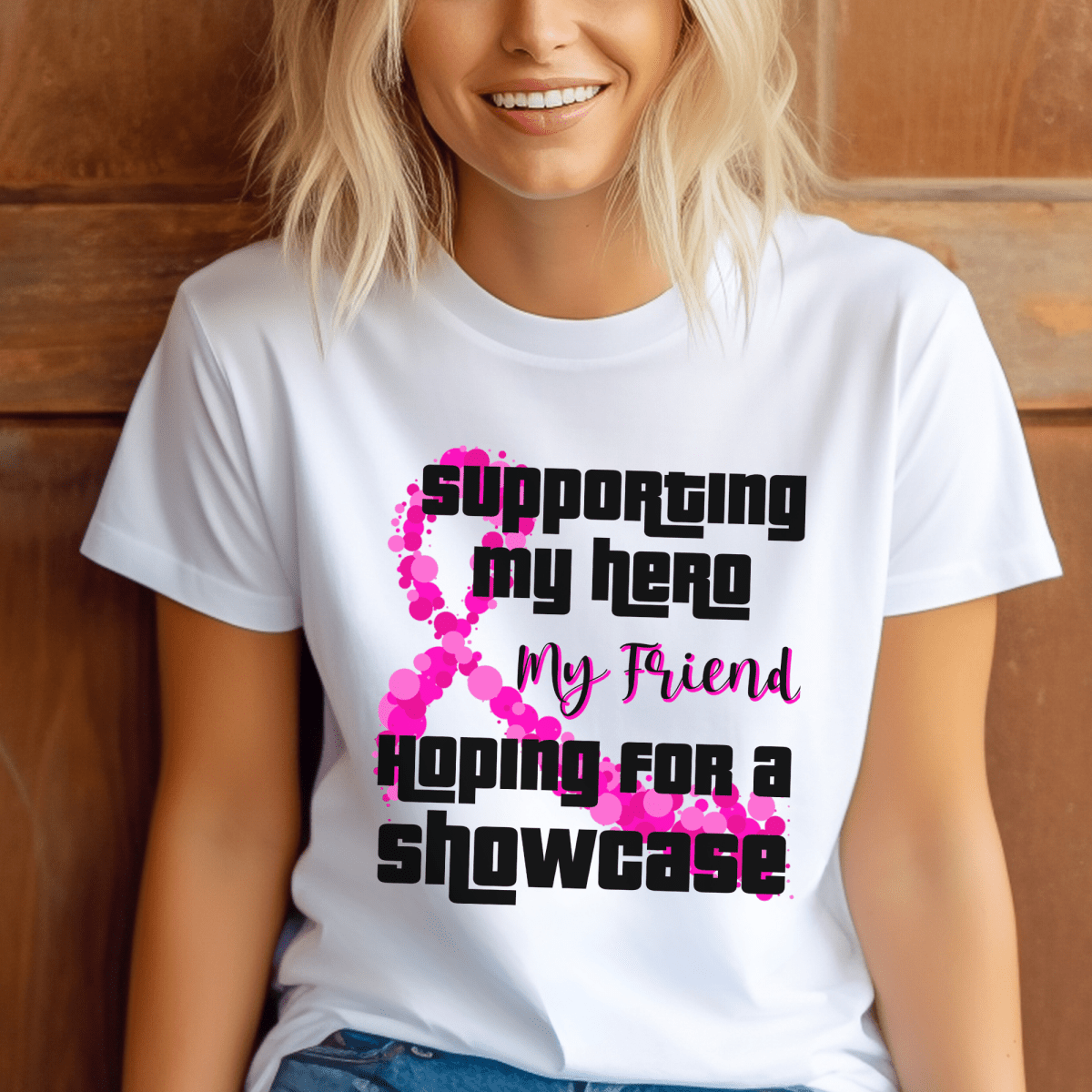 Supporting My Hero Hoping for a Showcase Price is Right Breast Cancer Awareness Shirt - White - S -