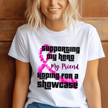Supporting My Hero Hoping for a Showcase Price is Right Breast Cancer Awareness Shirt - White - S -