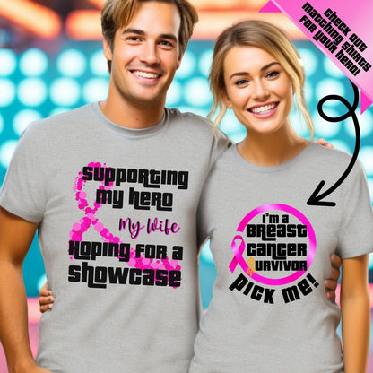 Supporting My Hero Hoping for a Showcase Price is Right Breast Cancer Awareness Shirt - Athletic Heather - S -