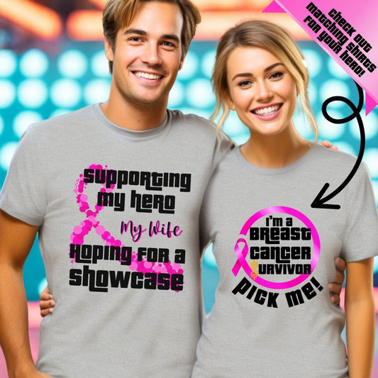 Supporting My Hero Hoping for a Showcase Price is Right Breast Cancer Awareness Shirt - Athletic Heather - S -