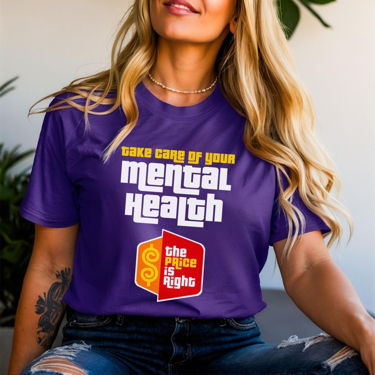 Take Care of Your Mental Health Price is Right Drew Carey Shirt, Awareness Tee - Team Purple - XS -