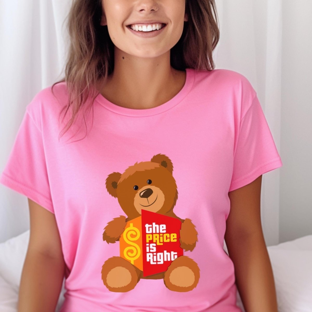 Teddy Bear Logo Price is Right Fan Shirt, Cute Retro Game Show Graphic Tee, Contestant Gift - Charity Pink - XS -