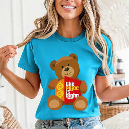 Teddy Bear Logo Price is Right Fan Shirt, Cute Retro Game Show Graphic Tee, Contestant Gift - Aqua - XS -