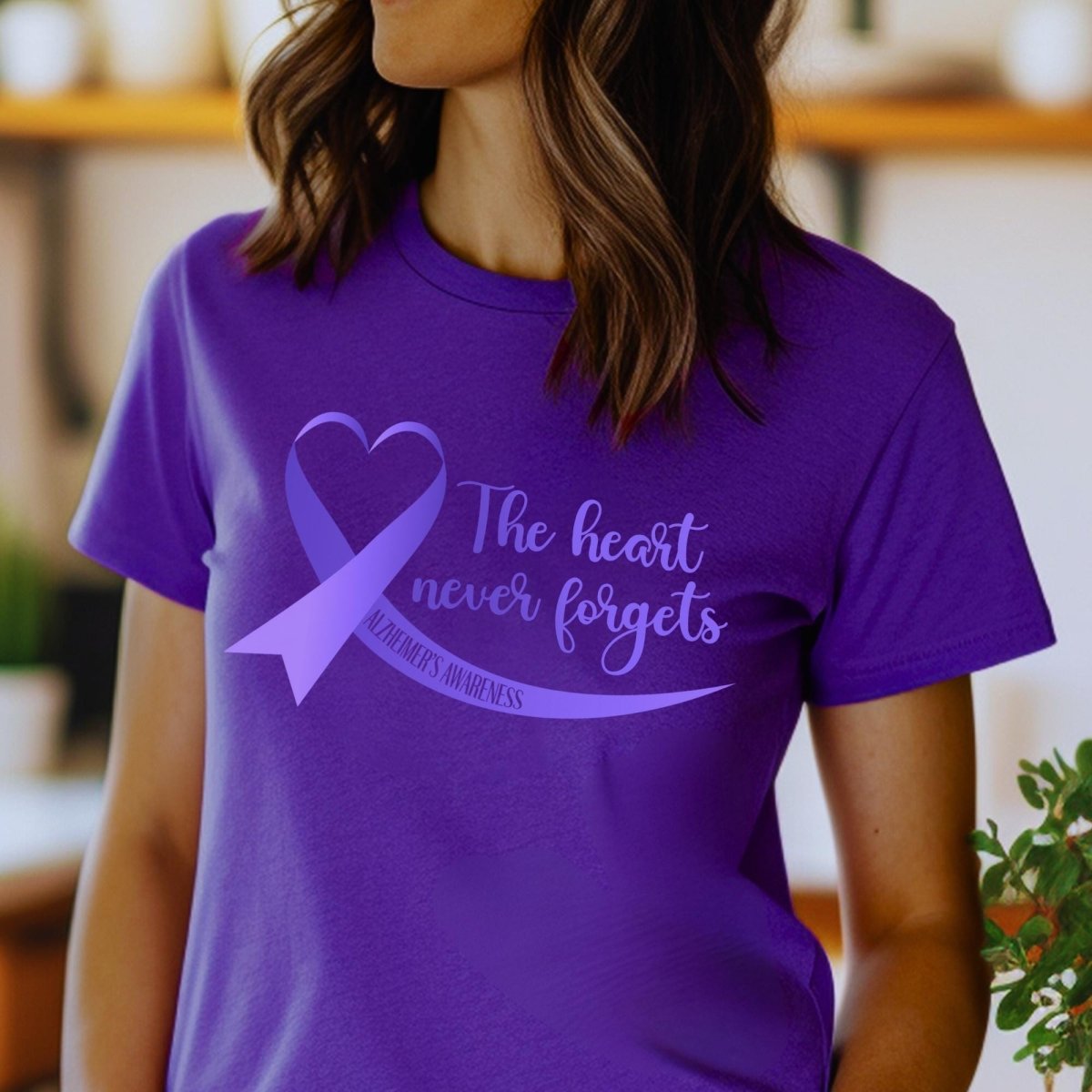 The Heart Never Forgets Alzheimer's Awareness Shirt, Purple Ribbon - Team Purple - XS -