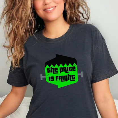 The Price is Fright Frankenstein Logo Shirt, Halloween Monster Mash Tee - Dark Grey Heather - XS -