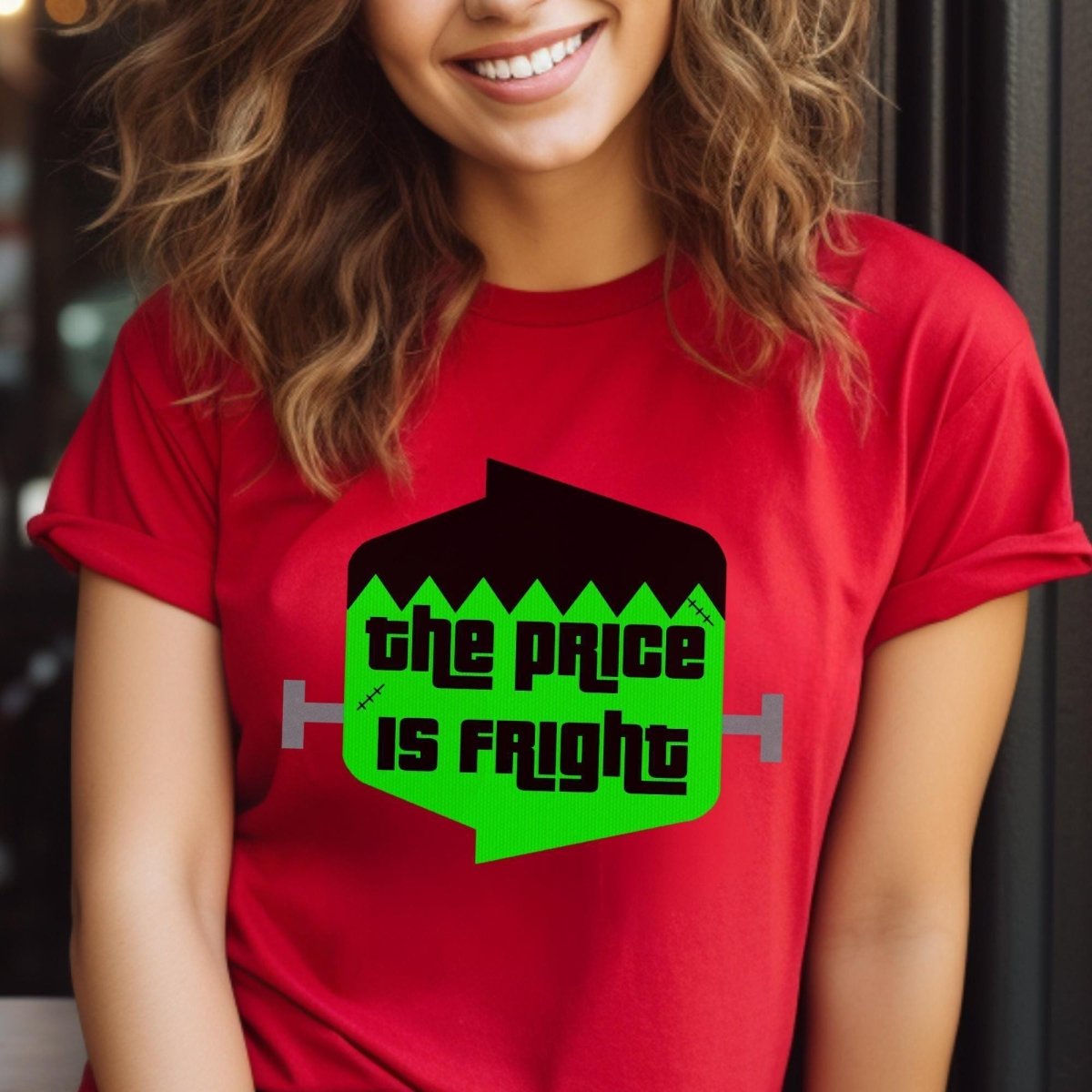 The Price is Fright Frankenstein Logo Shirt, Halloween Monster Mash Tee - Red - XS -
