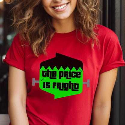 The Price is Fright Frankenstein Logo Shirt, Halloween Monster Mash Tee - Red - XS -
