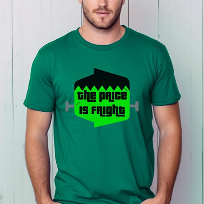 The Price is Fright Frankenstein Logo Shirt, Halloween Monster Mash Tee - Kelly - XS -
