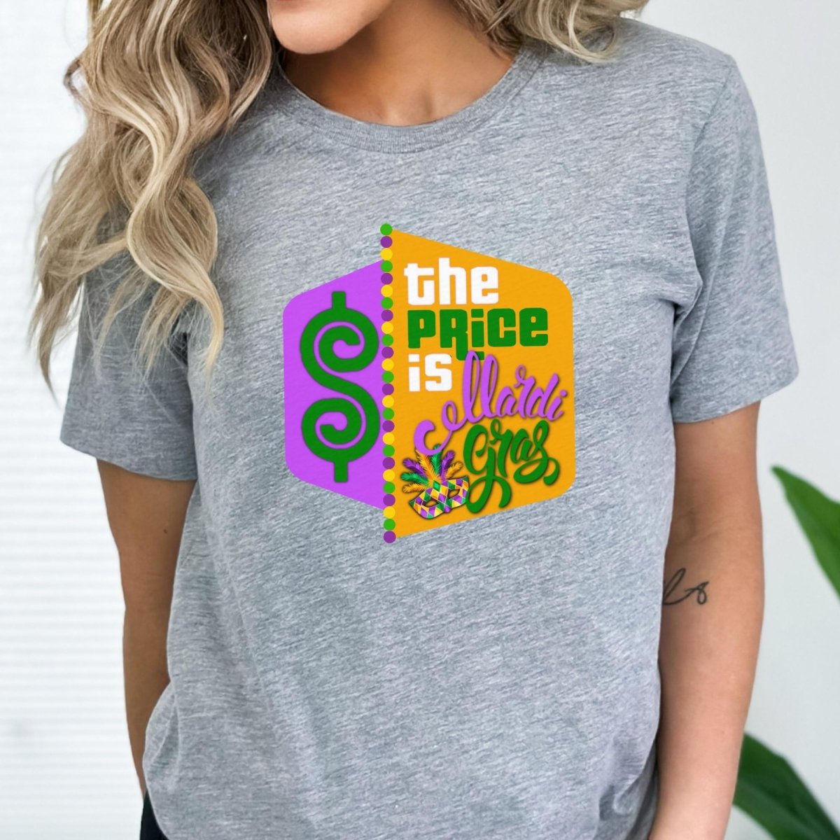 The Price is Mardi Gras Shirt, Bourbon Street Prize Tee, Funny Game Show Fan - Athletic Heather - XS -