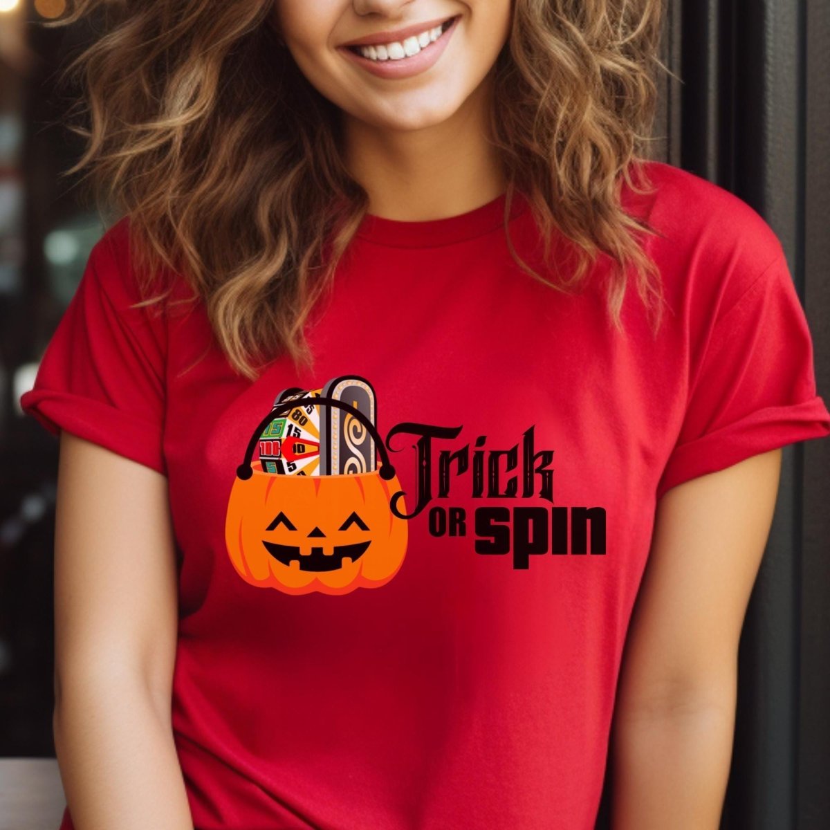 Trick or Spin Halloween Price is Right Shirt, Funny Halloween Game Show Fan Tee - Red - XS -