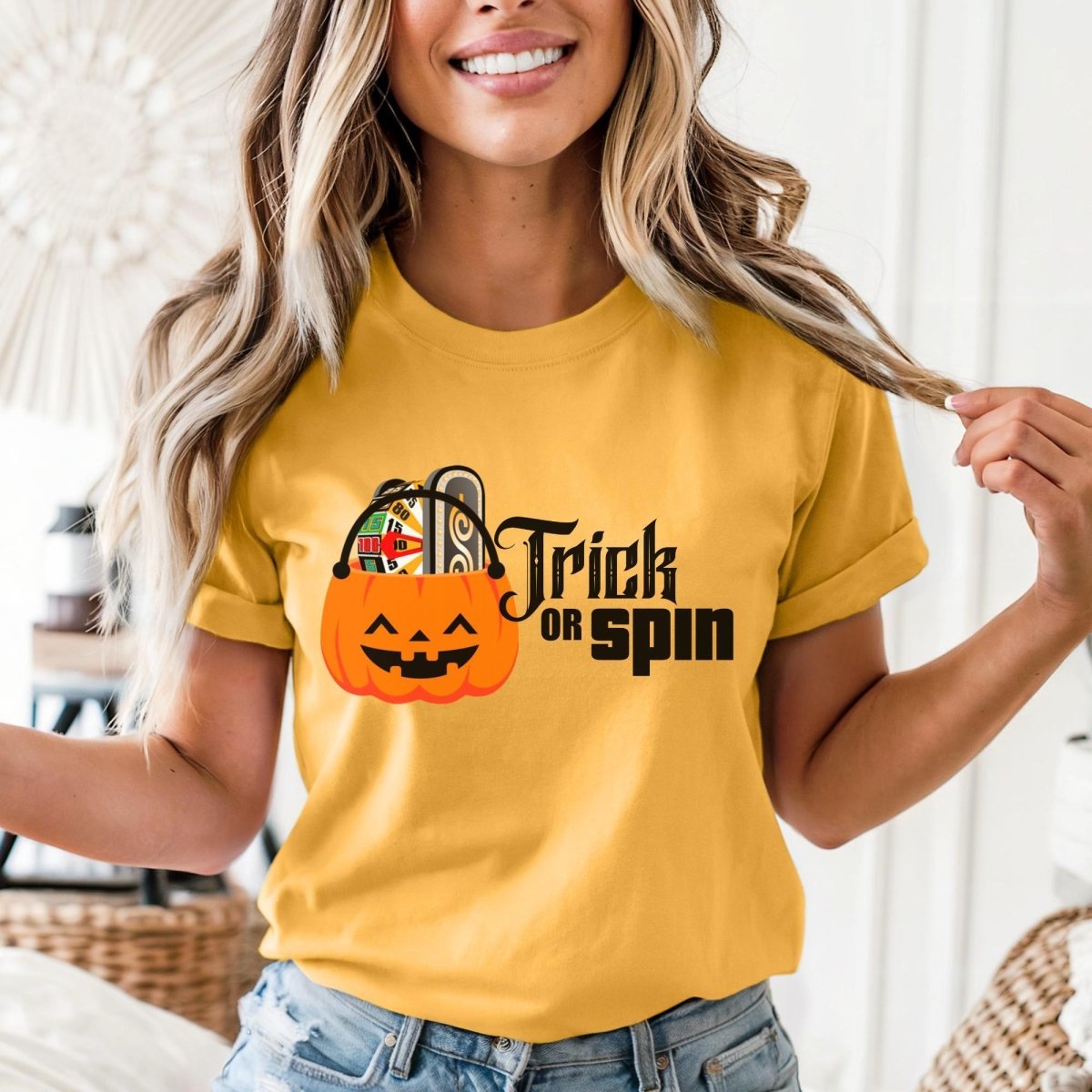 Trick or Spin Halloween Price is Right Shirt, Funny Halloween Game Show Fan Tee - Gold - XS -