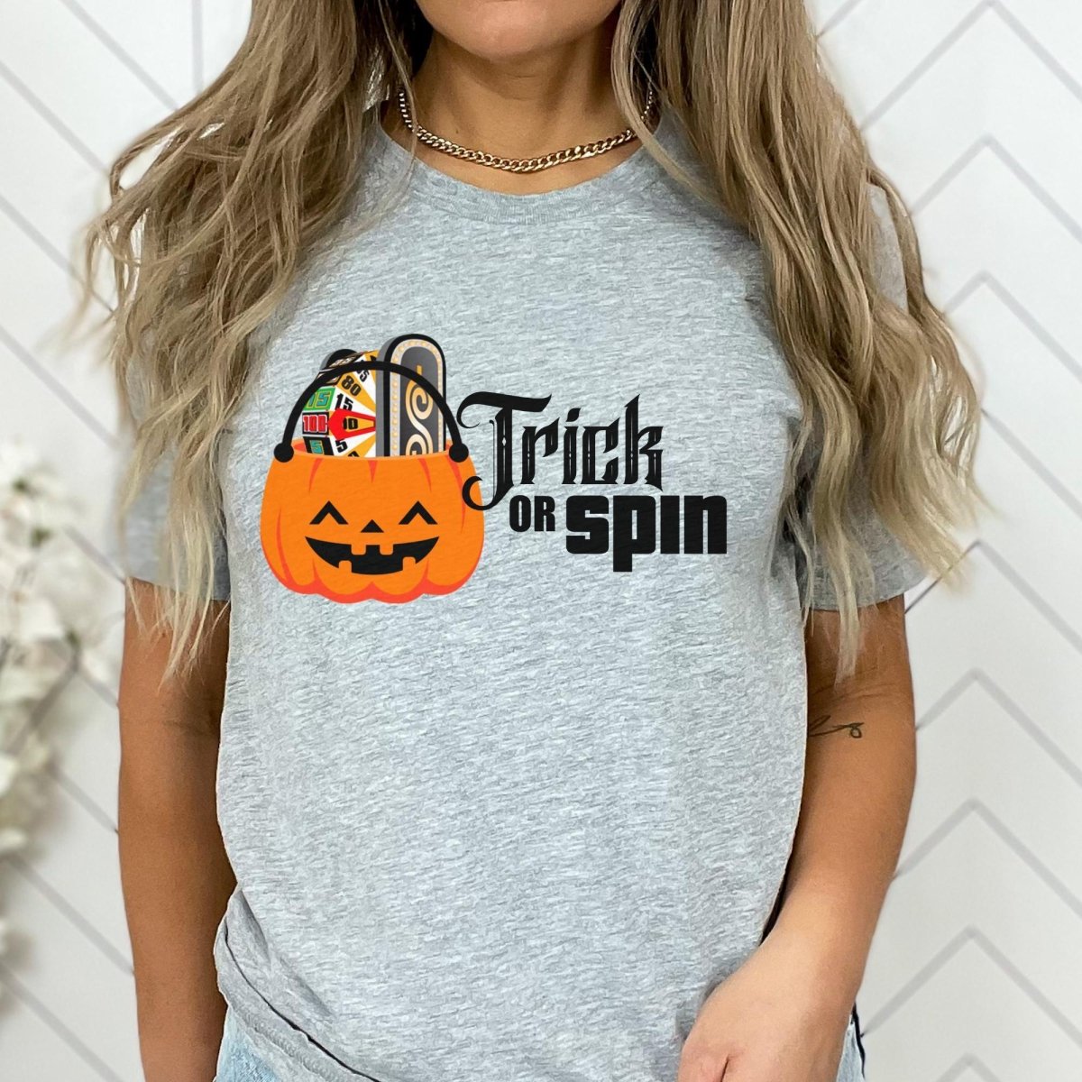Trick or Spin Halloween Price is Right Shirt, Funny Halloween Game Show Fan Tee - Athletic Heather - XS -
