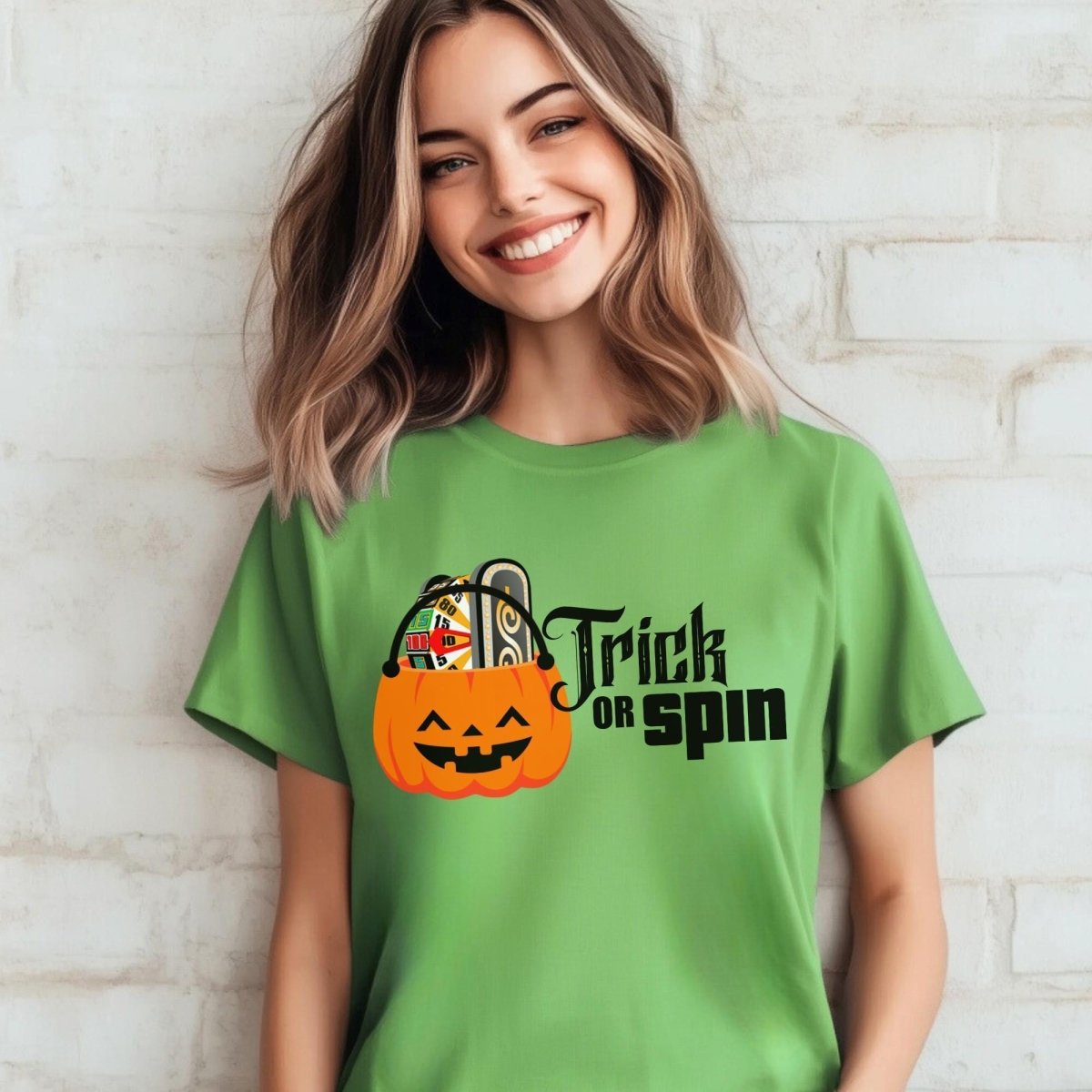 Trick or Spin Halloween Price is Right Shirt, Funny Halloween Game Show Fan Tee - Leaf - XS -