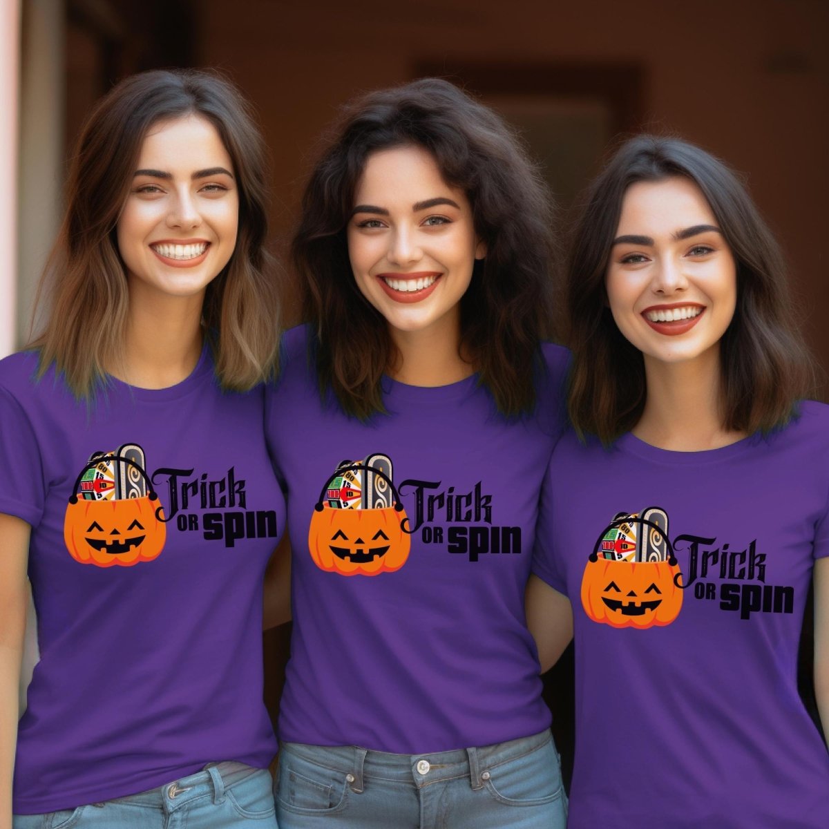 Trick or Spin Halloween Price is Right Shirt, Funny Halloween Game Show Fan Tee - Team Purple - XS -