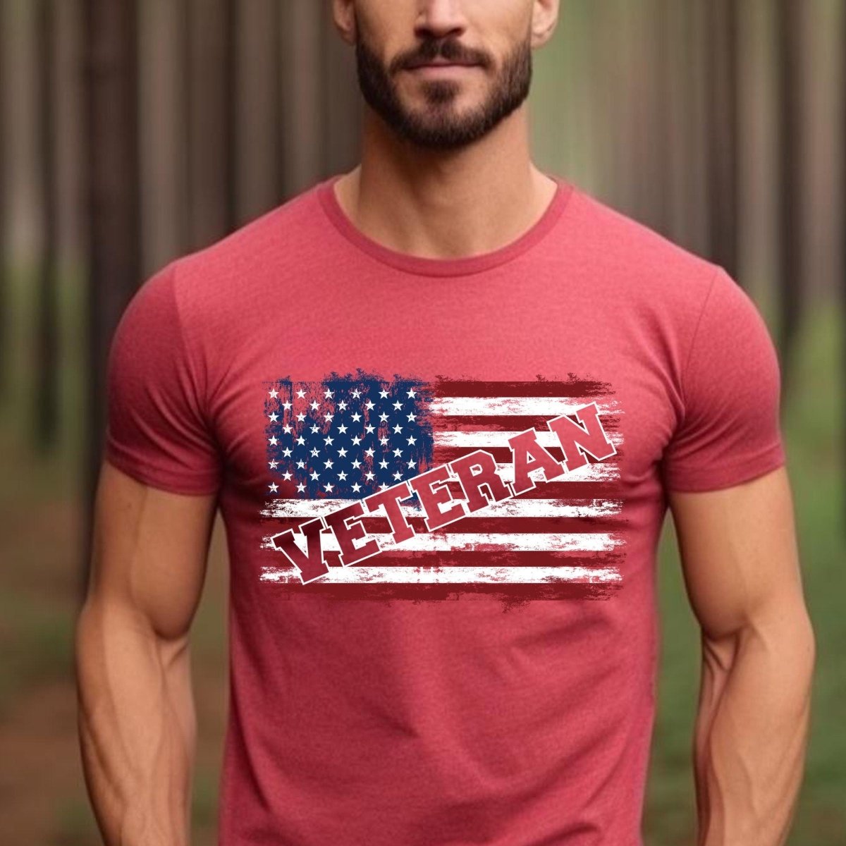 Veteran American Flag Retirement Shirt, Patriotic Military Fan Tee Gift - Heather Red - XS -