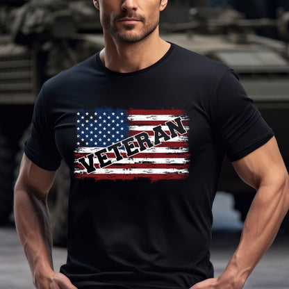 Veteran American Flag Retirement Shirt, Patriotic Military Fan Tee Gift - Black - XS -