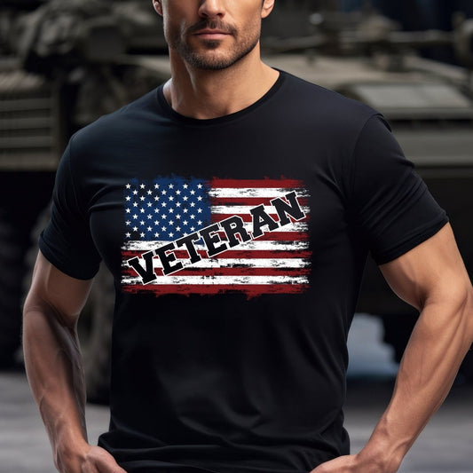 Veteran American Flag Retirement Shirt, Patriotic Military Fan Tee Gift - Black - XS -